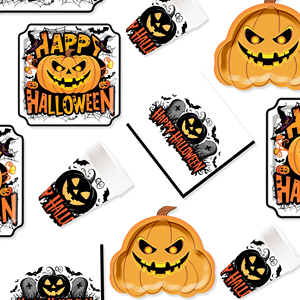 Juego de Vajilla Personalizado DAMAI con Diseño de Calabaza para Halloween, Incluye Platos y Vasos Desechables de Papel para Fiestas de Halloween - Product Image 2