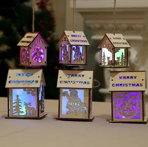Led灯圣诞节木屋雪人圣诞老人圣诞树木制挂件饰品新年圣诞装饰儿童玩具