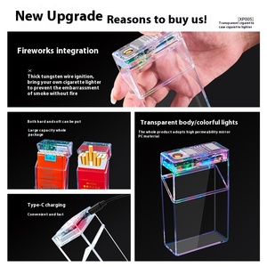 Étui à cigarettes moderne portable en métal et plastique, étanche, doré, personnalisé avec briquet USB pour cadeaux promotionnels - Product Image 4