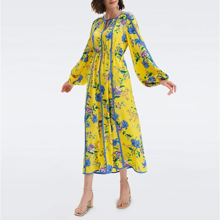 OEM Floral Print Maxi Dresses Elegant Lady Summer&Autumn Boho Dress Long Casual Dresses Women