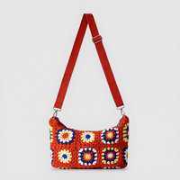 Sac bandoulière en coton fait main au crochet, motif grand-mère, fleur ajourée, fermeture éclair, collection Printemps-Été