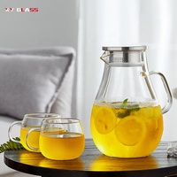 Promotion exquise facile à nettoyer carafe à eau en verre à couvercle en métal fait main