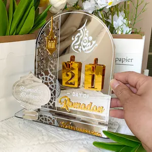 Espelho acrílico calendário do Ramadã ouro EID 30 dias calendário de contagem regressiva do advento decorações do Ramadã 2024
