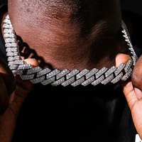 Collier tendance personnalisé en argent 925 plaqué or 18 carats, style hip-hop, avec moissanite sertie à plat, chaîne cubaine en U à deux rangs
