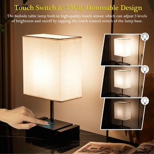 <span class=keywords><strong>Lampe</strong></span> de table moderne à interrupteur tactile en fer, à intensité variable, avec deux supports pour téléphone, ports de charge USB-A et USB-C, batterie rechargeable, LED blanc chaud - Product Image 4
