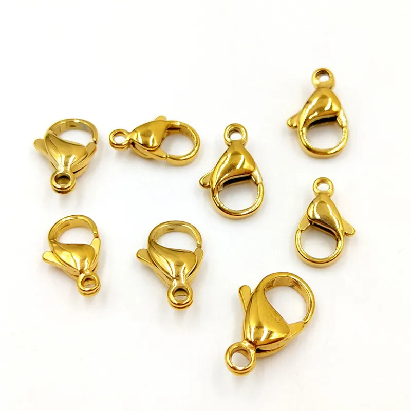 Non Tarnish Accessories Wholesale 18K PVD Gold Plated 316L Stainless Steel Keychain Necklace Lobster Clasps for Jewelry Making