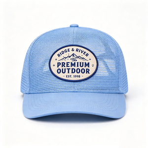 Gorra Trucker de Lona Azul Claro con Malla, Logotipo Ovalado, Estructurada de 6 Paneles, Gorra de Béisbol para Exteriores, Transpirable, Casual, Unisex - Product Image 3