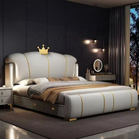 Lit intelligent réglable de luxe en cuir capitonné avec rangement et design moderne, taille King