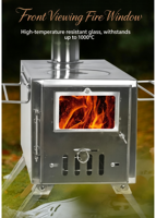 Poêle à bois portable en acier inoxydable, léger, pour pique-nique en plein air et chauffage BBQ