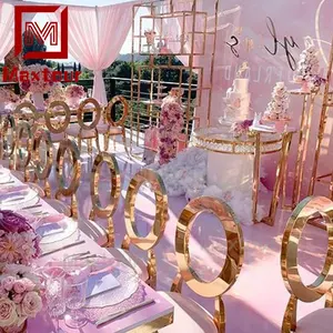 出租花式金色不锈钢婚纱椅，用于餐厅和宴会，带圆背