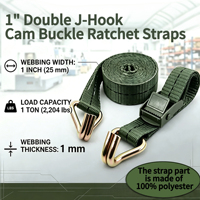 Sangle de fixation à boucle à came de 1 pouce, en polyester vert militaire, petite ceinture de fixation avec doubles crochets pour la sécurisation du chargement de moto
