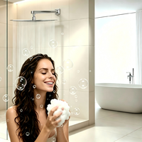 Bras de douche mural moderne en acier inoxydable chromé de 20 pouces avec bride de 500 mm, à sortie unique, haute pression et économie d'eau