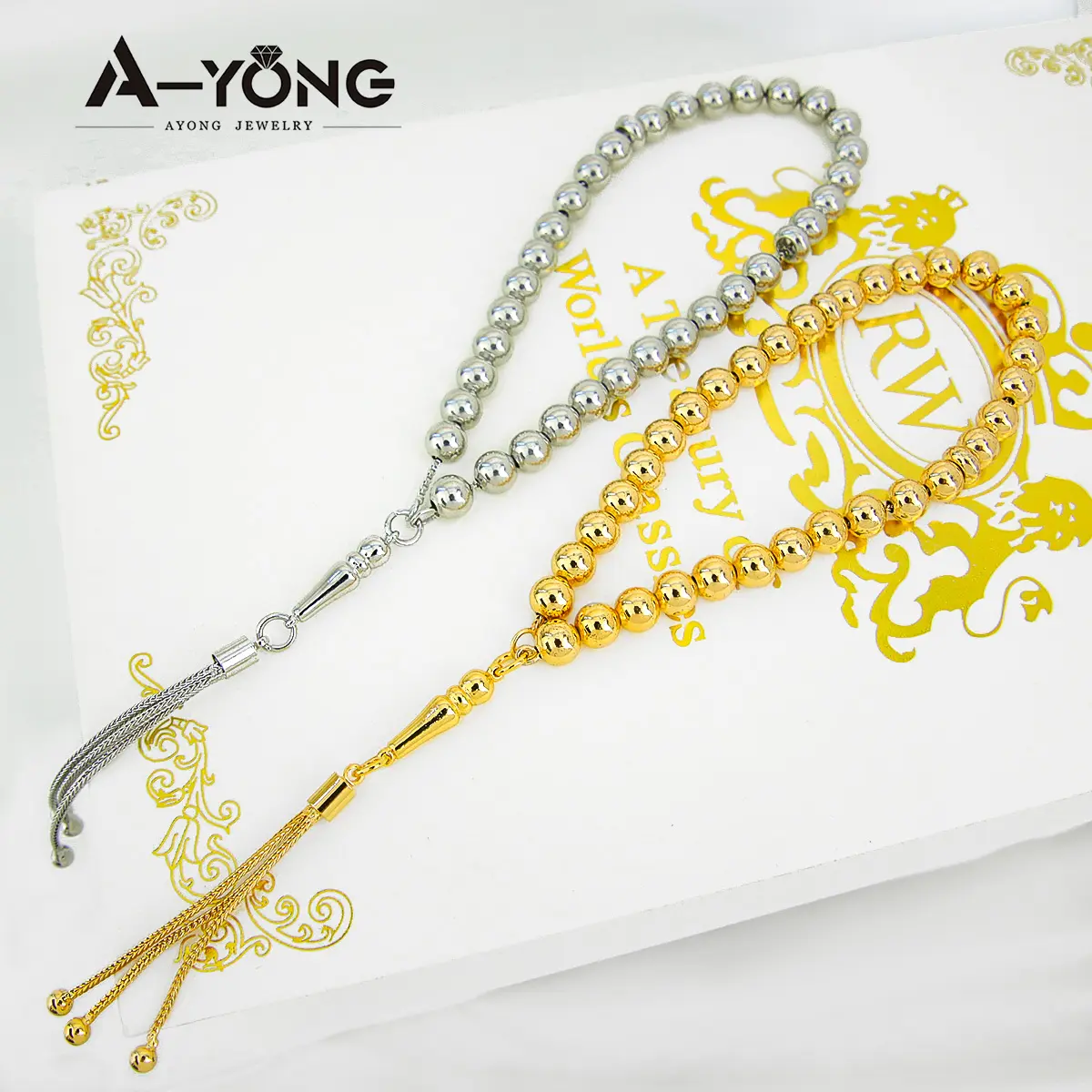 Design originale rosario unico arabo Islam gioielli perline di preghiera placcate in oro Tasbih islamico