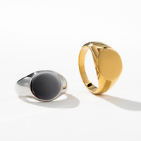 YF2995 Personalisierter gravierter minimalistischer glatter ovaler Siegelring aus 18k Gold Edelstahl, wasserdicht, anlaufbeständiger Schmuck
