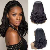 Perruque HJ de luxe en fibre haute température, brun moyen, style africain, avec dentelle intégrale élastique, qualité supérieure