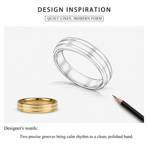 Double Groove <b>Stainless</b> <b>Steel</b> <b>Ring</b> with 14K Gold Vacuum Plating Polished Band in Gold and Silver Colors - Product Image 3