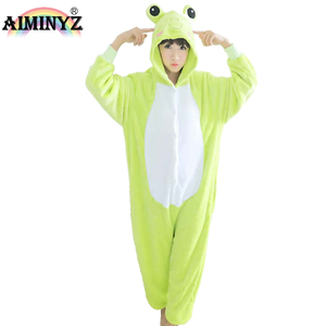 Pijamas de Franela Térmica con Capucha, Diseño de Rana Verde de Dibujos Animados, Tallas Grandes, Otoño-Invierno, Venta al Por Mayor - Product Image 2