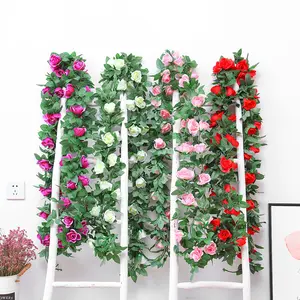 Indoor home wedding decoration wall mounted green leaf ceiling flores faux artificial flowers rattan fake flower