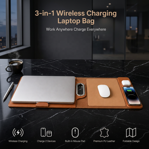 Sac pour ordinateur portable avec chargeur sans fil pour les voyages d'affaires, avec tapis de souris, charge rapide double appareil 15W Qi, en cuir PU, pour les trajets domicile-travail et le bureau - Product Image 1