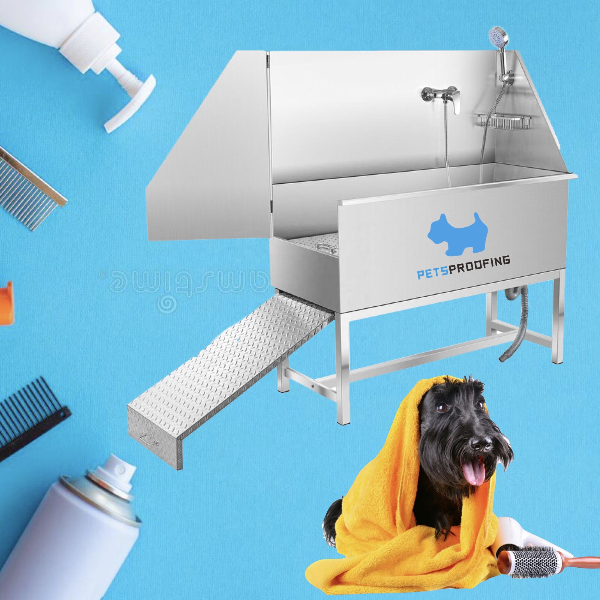 Dog Washing Station Zhwidnerso Foldable Shower Base, 104x104x13cm