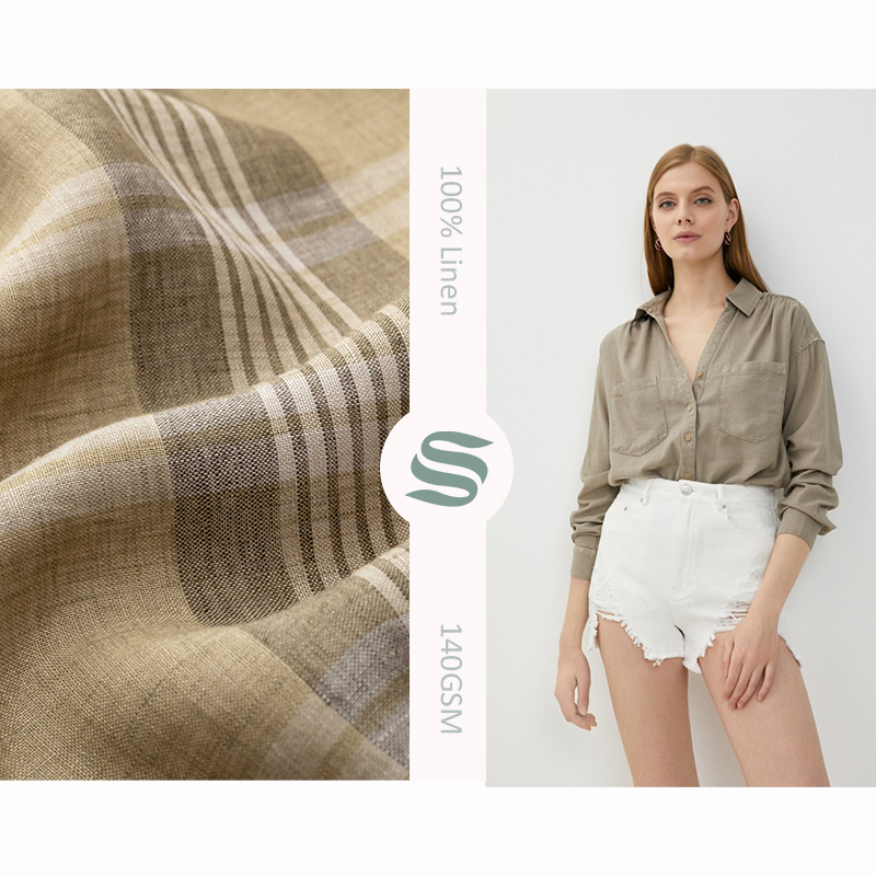 Эластичная ткань для платья из 100% чистого льна