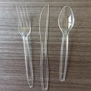 Popular Disposable Wholesale 2.5 Gram Medium Weight Long Handle Black PS Knife Fork Spoon Plastic Cutlery