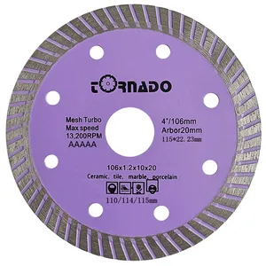 Ultra ince porselen 4 inç 4.5 inç Turbo Mesh kuru islak kesme diski elmas kesim dairesel testere bıçağı diskler için kiremit seramik