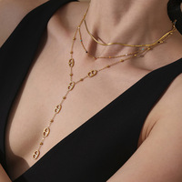 Nouveautés : Collier pendentif en chaîne à maillons plaqué or 18 carats PVD pour femmes, motif géométrique en forme de Y, bijoux fins en acier inoxydable