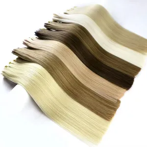 Extensiones de cabello de trama de piel PU sin costuras con clip recto de hueso virgen ruso al por mayor 100% piezas de cabello humano