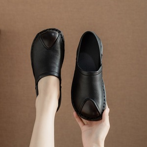 Mocassins plats pour femmes à enfiler, en cuir véritable, bout contrastant, cousus main, <span class=keywords><strong>semelle</strong></span> <span class=keywords><strong>épaisse</strong></span> antidérapante, chaussures décontractées pour la marche et le bureau - Product Image 5