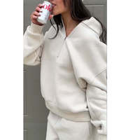 Ensemble de sweats à capuche amples pour femmes, col montant, fermeture éclair quart, style décontracté, haute qualité, vente en gros