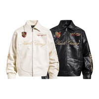 Veste Bomber Décontractée Hiver Homme en Cuir PU Style Moto Racing Brodé Streetwear - Collection Old Money