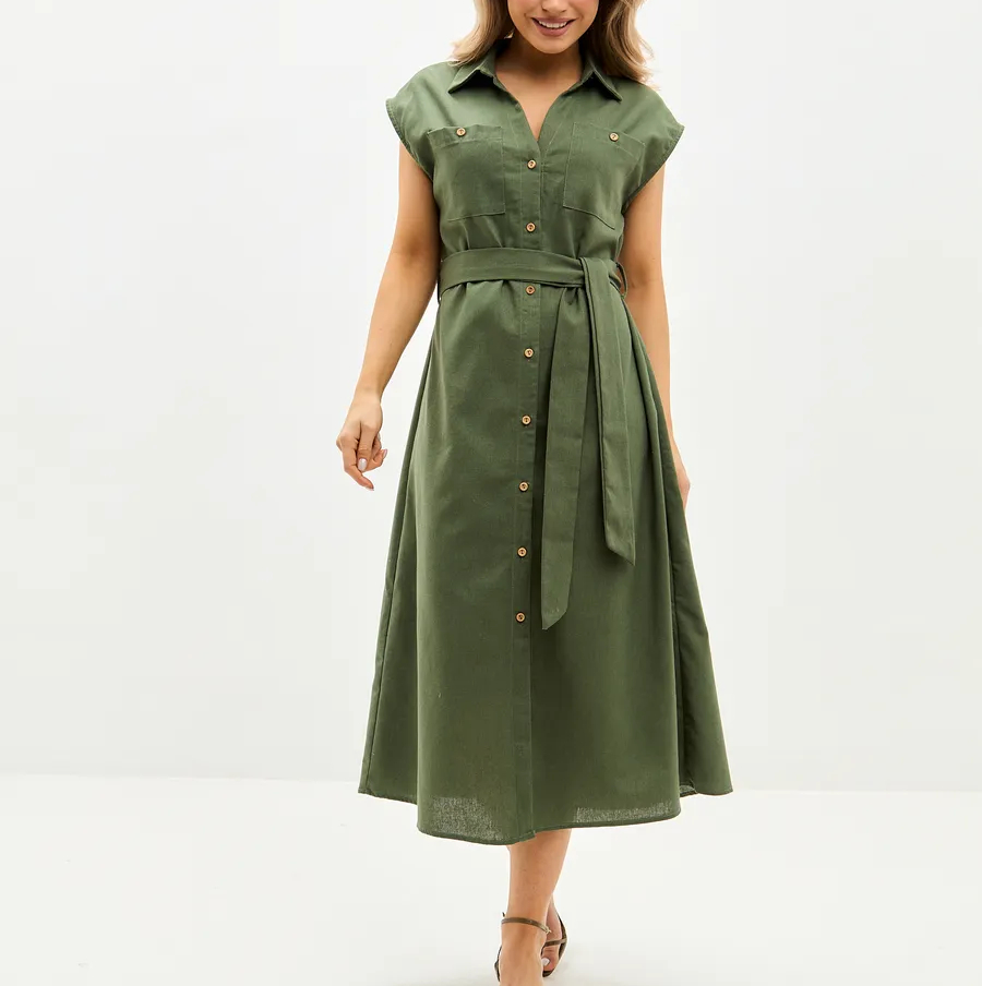 Order Online Midi Olive Green Dress Pleated Design, Loose Fit | Alibaba.com