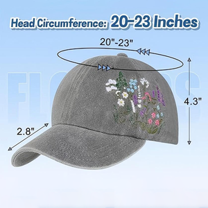 Cappello da Baseball Unisex in Cotone Traspirante a 6 Pannelli, Grigio Chiaro Vintage con Ricamo Floreale, Stile Dad Hat alla Moda - Product Image 2