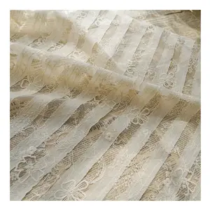 Jacquard Milk Yarn Geometric Rectangle Organza Voile Mesh Embroidery on Chiffon White Swiss Lace Fabric