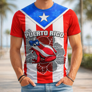 T-Shirt Personalizzata con <span class=keywords><strong>Nome</strong></span> e Logo Stile Bandiera di Porto Rico Boricua PR Maglietta Estiva Casual Sportiva a Maniche Corte per Uomo - Product Image 1