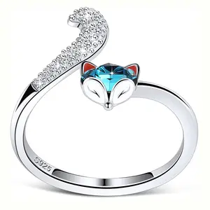 Nuovo Design grazioso grazioso piccolo volpe 925 in <span class=keywords><strong>argento</strong></span> Sterling cristalli di volpe con animali <span class=keywords><strong>anello</strong></span> <span class=keywords><strong>da</strong></span> dito - Product Image 1