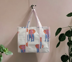 Handmade <b>Quilted</b> Tote Bag Animal Print Cotton Shopping Bag Reusable Large Shoulder Carryall Eco Friendly Fabric <b>Handbag</b> - Product Image 1