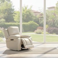 Sofá Reclinable Eléctrico de Cuero Genuino con Soporte Lumbar, Muebles para Sala de Estar