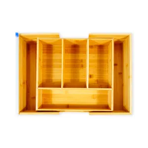 Portaposate regolabile in bambù portaposate espandibile in legno con chiusura lampo Organizer per cassetti Dispenser avvolgente con taglierina