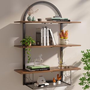 Étagère murale flottante SENYU à 3 niveaux avec paniers, idéale pour les salles de bain, les salons et les chambres, rangement - Product Image 1