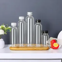 Bouteille d'eau ronde en plastique PET MAYSURE avec logo personnalisé, 32 oz (1000 ml), pour café froid pressé à froid, jus pressé à froid, avec bouchon inviolable