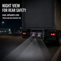 Caméra de recul double objectif pour camion et bus 2-en-1 AHD avec capteur de stationnement, vision nocturne, écran partagé, 12-24V, étanche IP68, sécurité