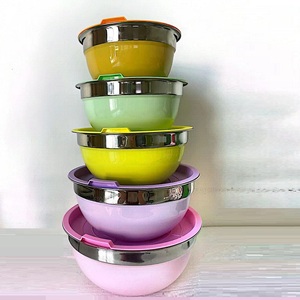 Ensaladera Multicolor para Cocinar Mezclar Hornear Servir Acero Inoxidable Mezclador Cuencos Con Tapas Juego de 5 - Product Image 2