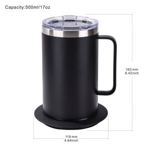Ensemble de tasses chauffantes pour bureau 500 ml, base en acier inoxydable 304, couvercle en PC, tasse thermos chauffante à boire directement, électronique pour café - Product Image 6