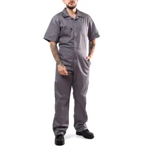 Erkekler için tulumlar kısa kollu karışımlı çalışma tulum erkekler fermuar düğmesi v yaka T/C iş elbiseleri