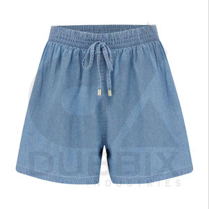 Señoras cintura elástica Chambray corto 100% algodón personalizable Logo pegatina Color patrón diseño pantalones cortos de mujer - Product Image 1