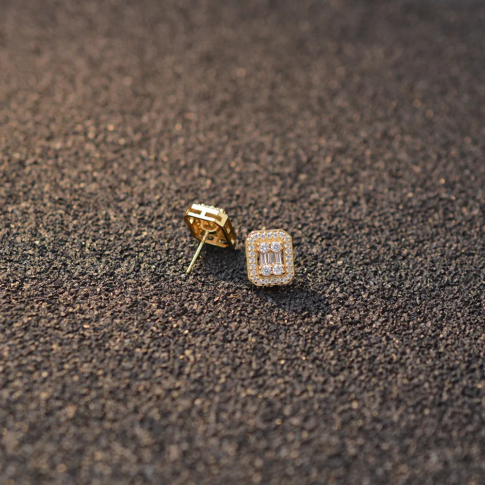 Boucles d'oreilles carrées en laiton plaqué or, Zircon, diamant, Zircon, classique et moderne
