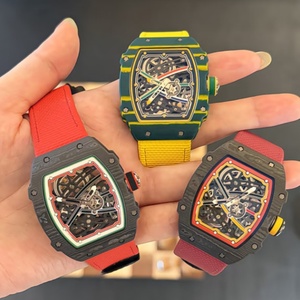 Luxury Men's <b>Automatic</b> Mechanical <b>Watch</b> RM6702 Style <b>Skeleton</b> Carbon Fiber Tonneau Case Sport Wristwatch Fabric Strap - Product Image 1
