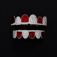Grilles Hip Hop Dents Plaqué Or Dent Rouge Grillz Micro Pave CZ Haut et Bas Bouche Dents Grilles Ensembles